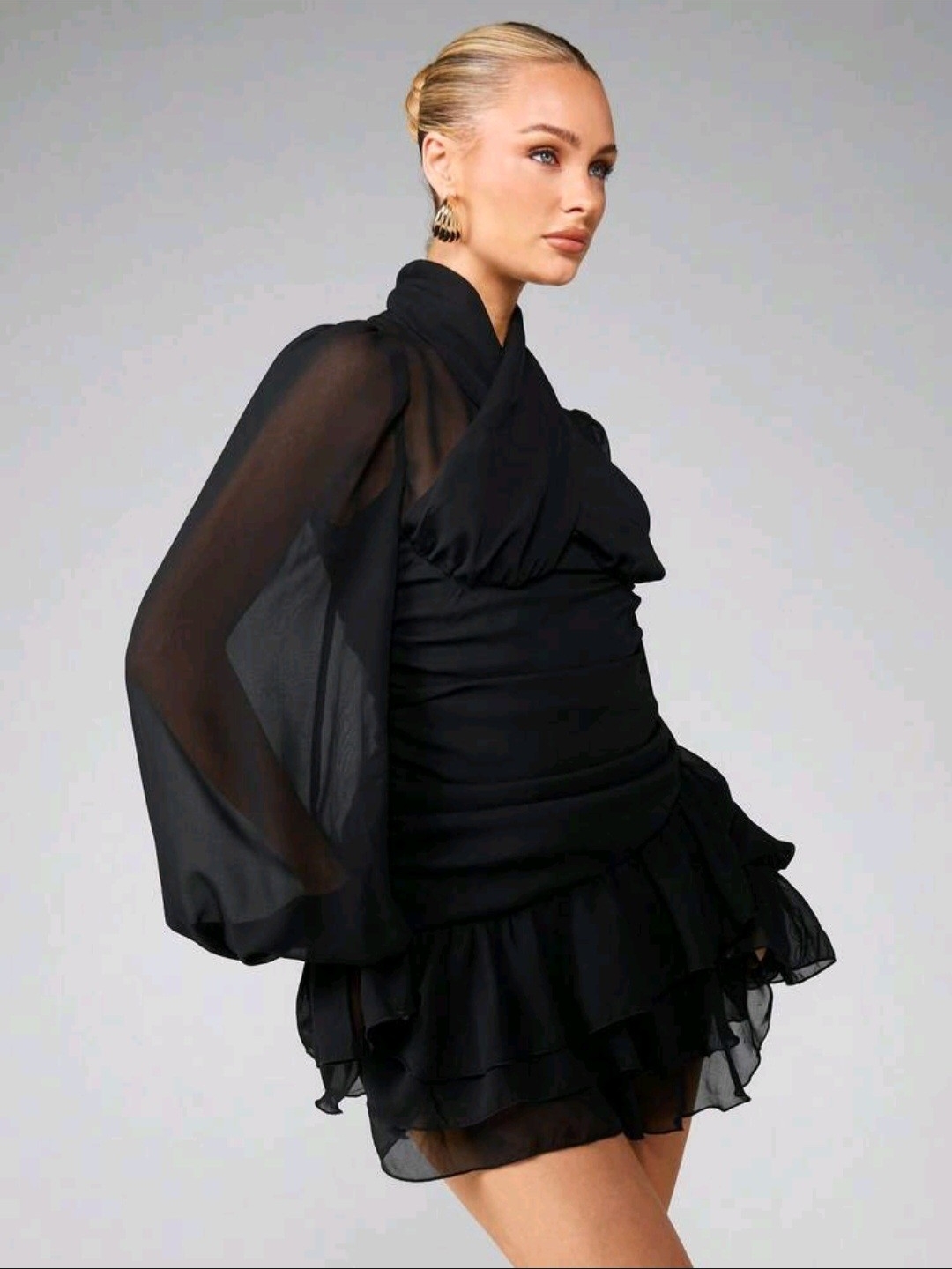 Missguided Elegant Black Ruffled Mini Dress